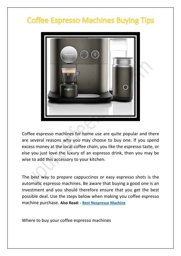 Coffee Espresso Machines Buying Tips