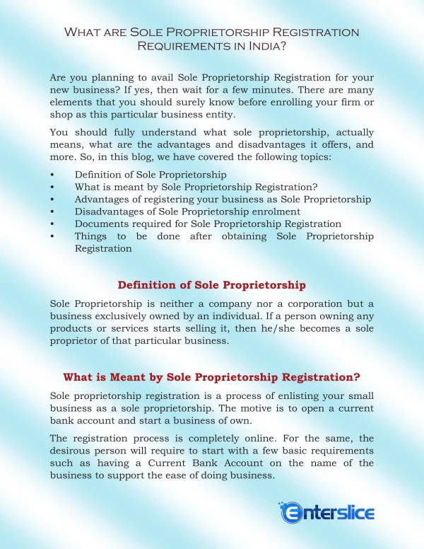Sole Proprietorship Registration Requirements in India