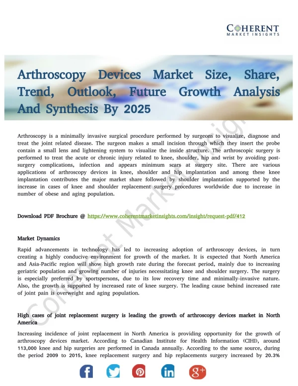 Arthroscopy Devices Market Development Trends and Forecast 2025