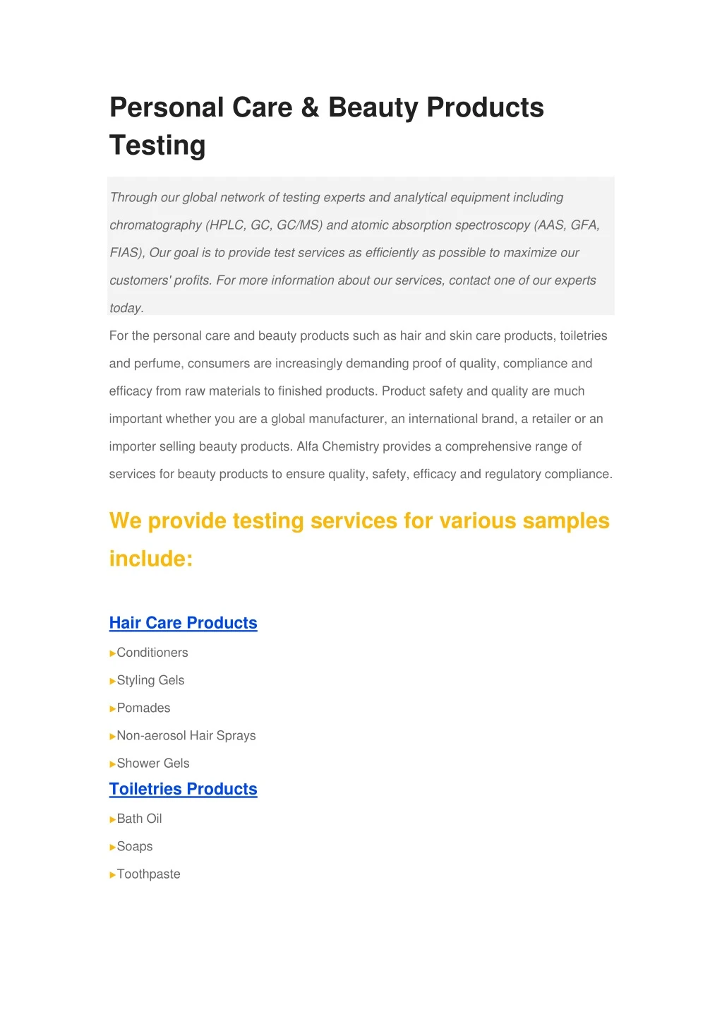 personal care beauty products testing