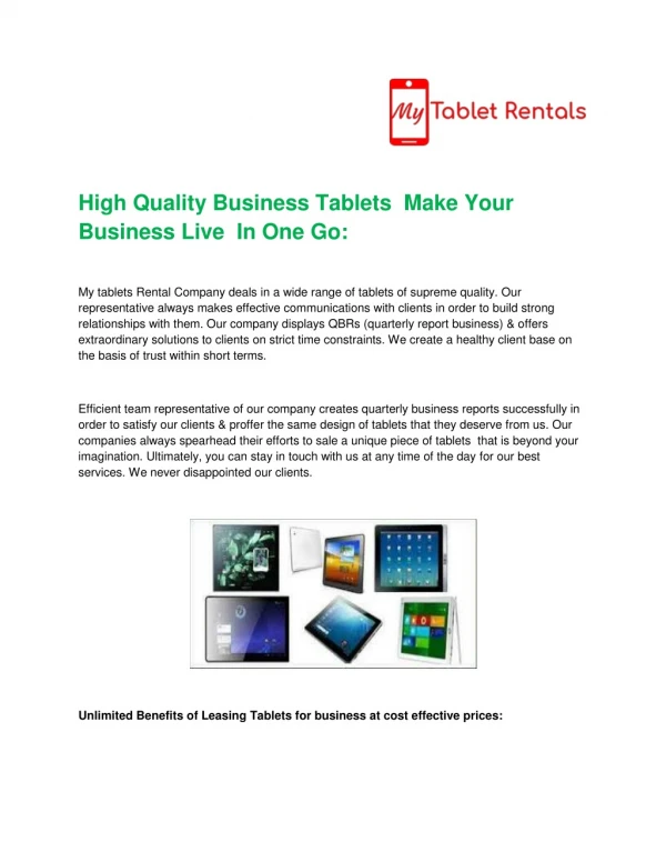 High Quality Business Tablets Make Your Business Live In One Go: