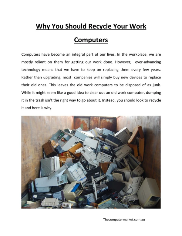 Why You Should Recycle Your Work Computers