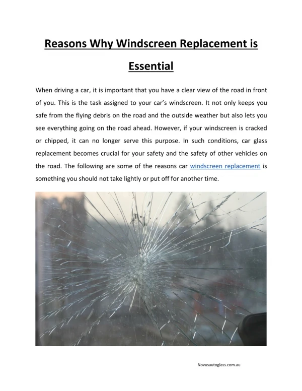 Reasons Why Windscreen Replacement is Essential