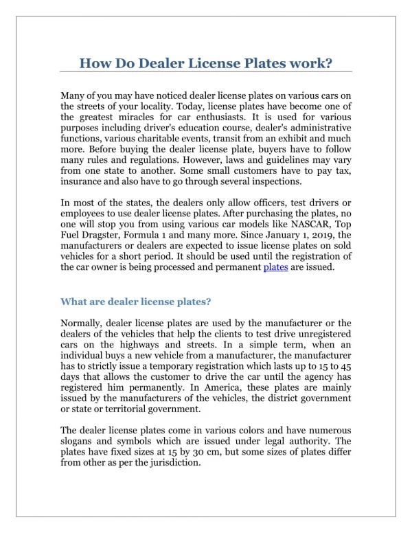 How Do Dealer License Plates work?