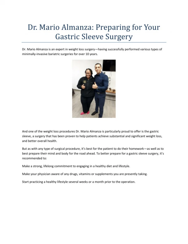 Dr. Mario Almanza: Preparing for Your Gastric Sleeve Surgery