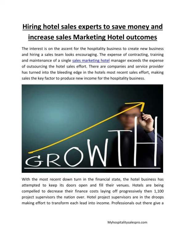 Hiring hotel sales experts to save money and increase sales Marketing Hotel outcomes