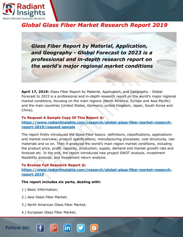 Glass Fiber Market Is Growing From 2019 To 2023|Regions |Market Size |Applications