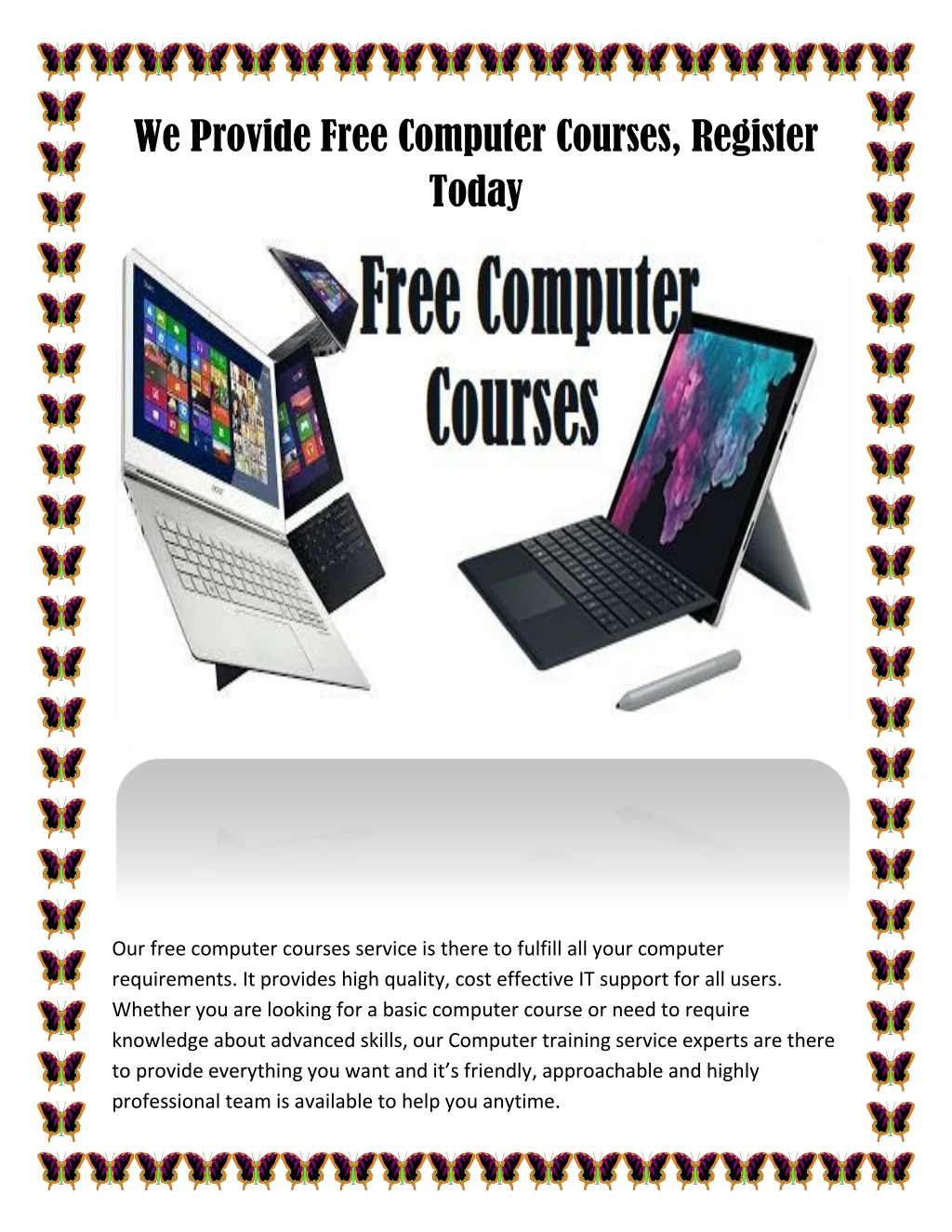 we provide free computer courses register today