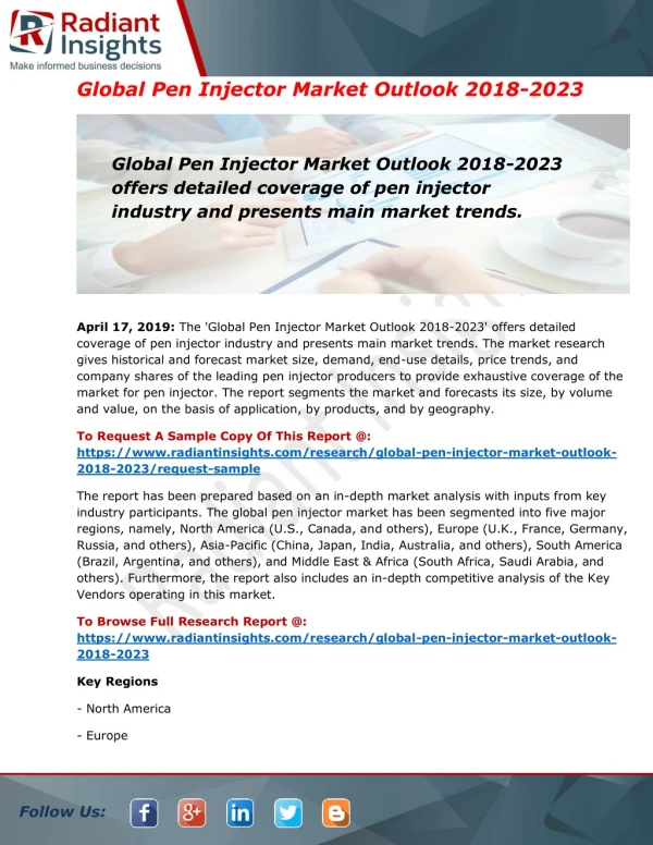 Pen Injectors Market Is Thriving Globally From 2018 To 2023| Novo Nordisk, Sanofi, Eli Lilly and Company