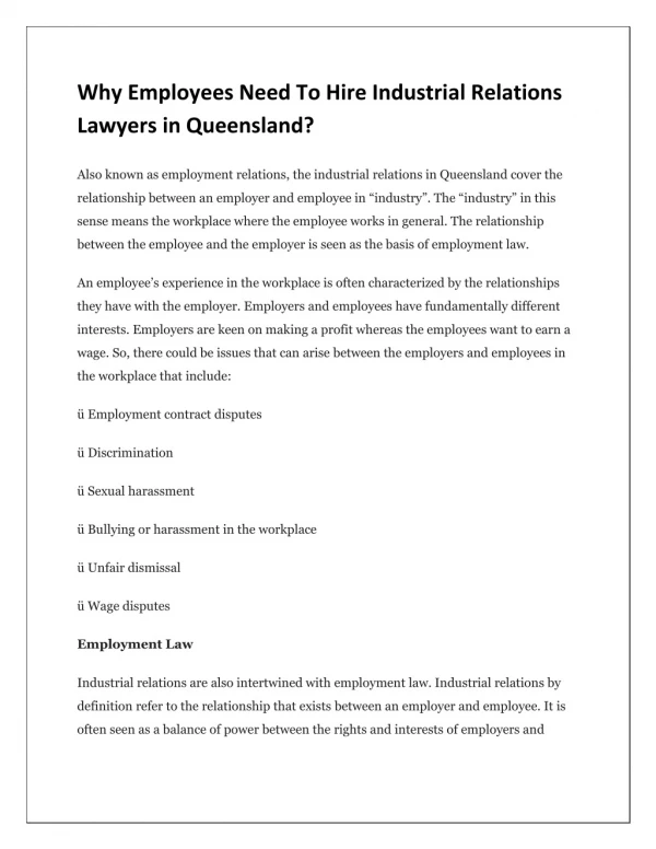 Why Employees Need To Hire Industrial Relations Lawyers in Queensland?