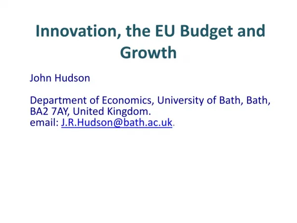 Innovation, the EU Budget and Growth