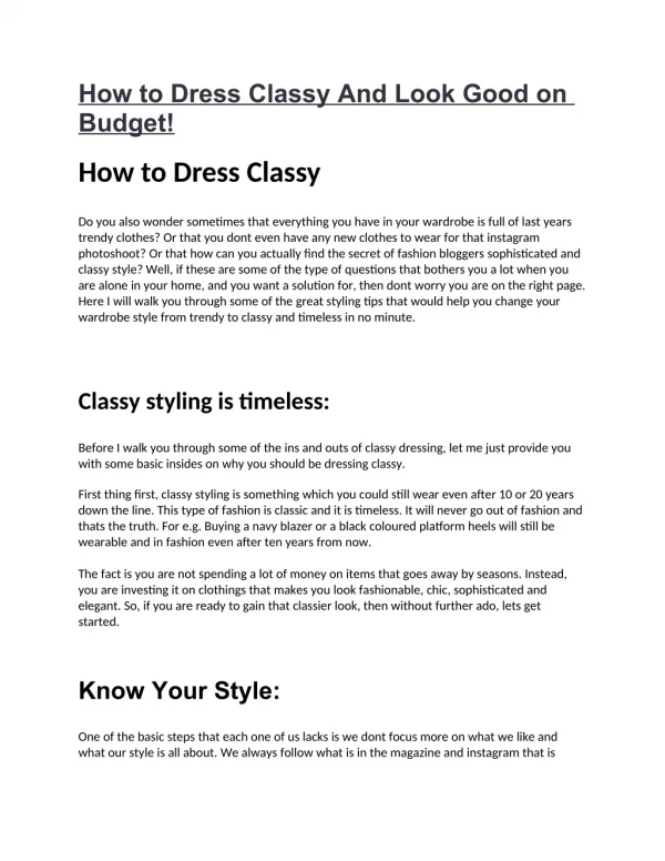 How to Dress Classy And Look Good on Budget!