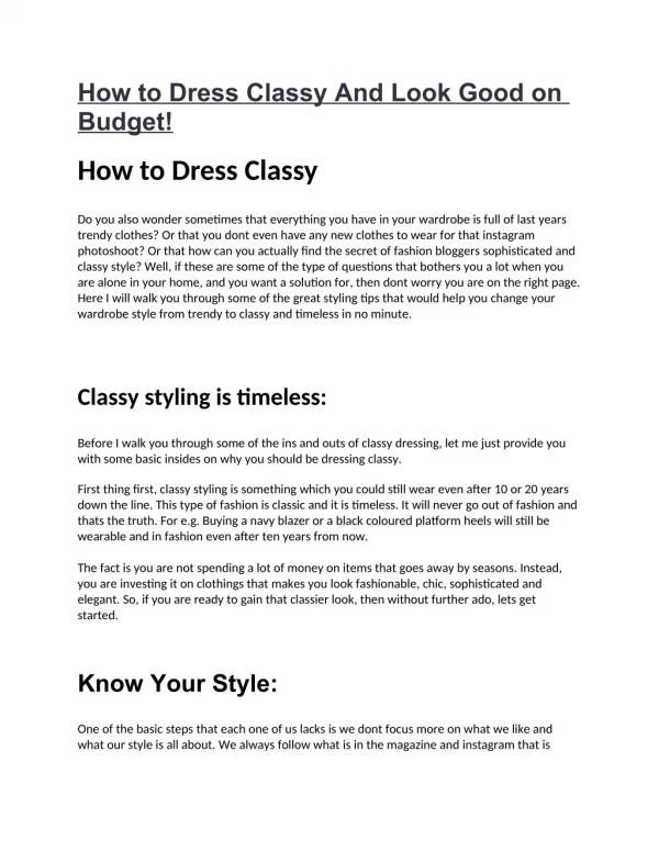 how to dress classy and look good on budget