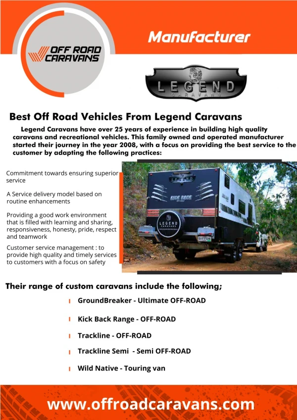 Off Road Caravans Manufacturer - Legend Caravans