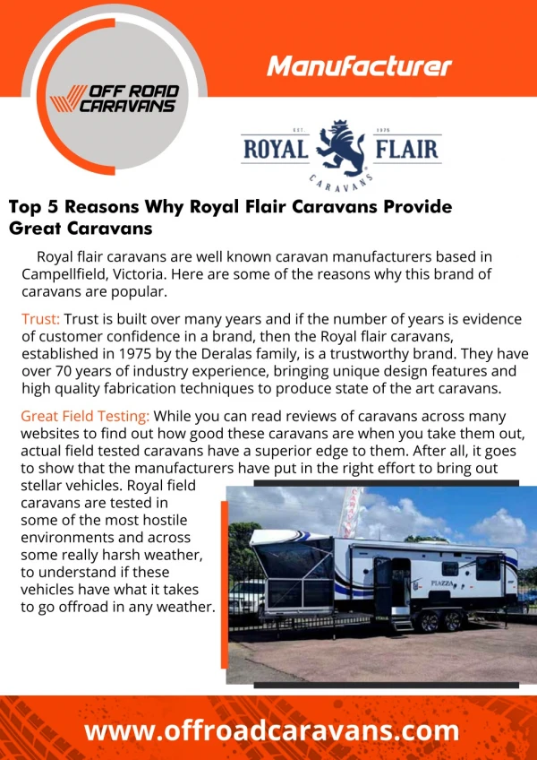 Off Road Caravans Manufacturer - Royal Flair Caravans