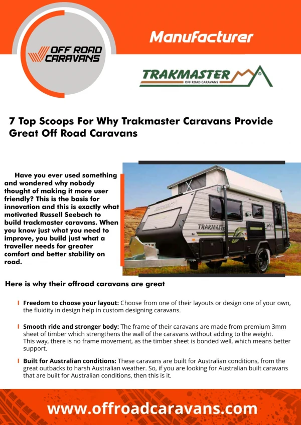 Off Road Caravans Manufacturer - Trakmaster