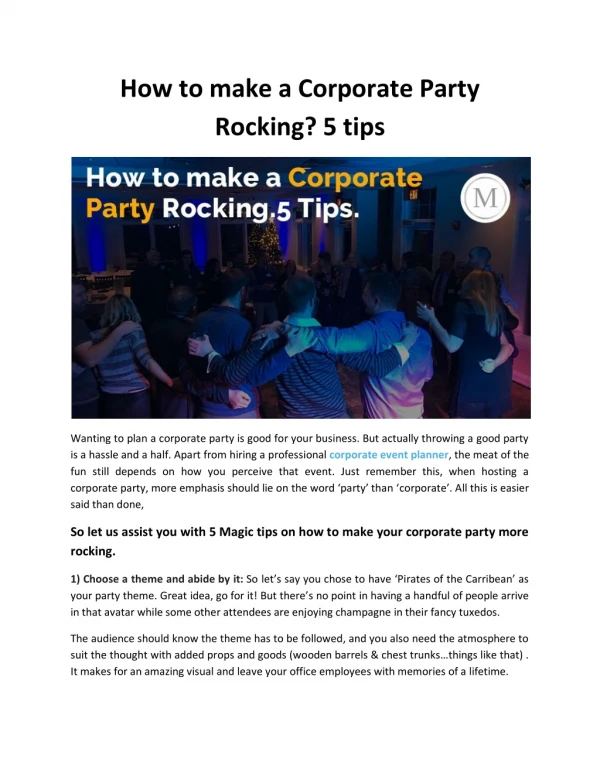 How to make a Corporate Party Rocking? 5 tips