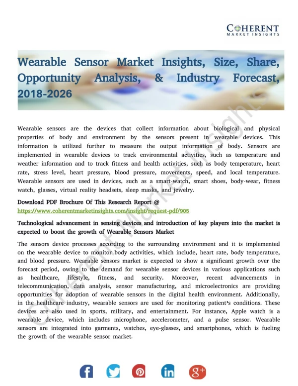 Wearable Sensor Market Insights, Size, Share, Opportunity Analysis, & Industry Forecast, 2018-2026