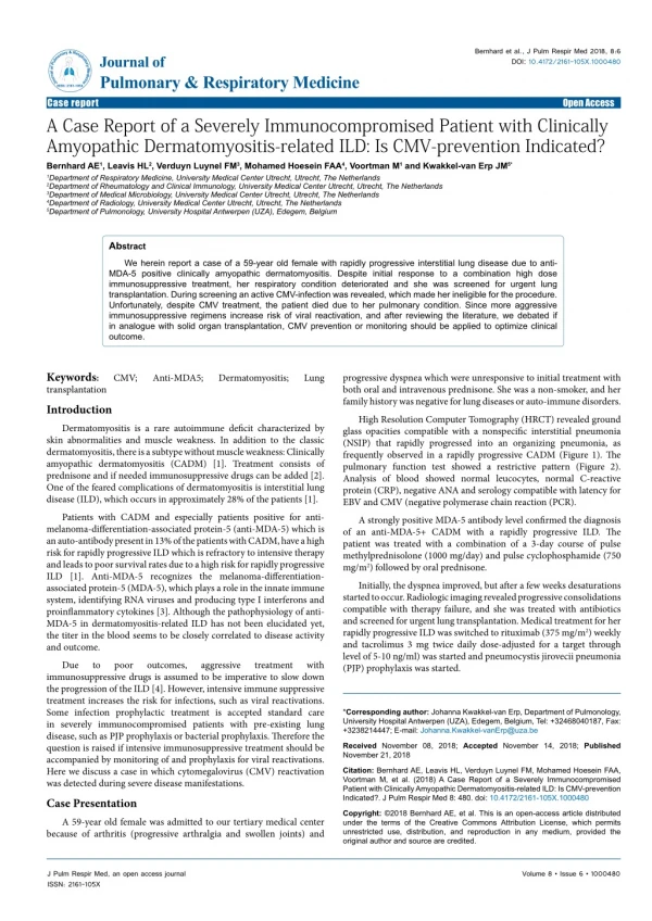 A Case Report of a Severely Immunocompromised Patient with Clinically Amyopathic Dermatomyositis-related ILD: Is CMV-pre