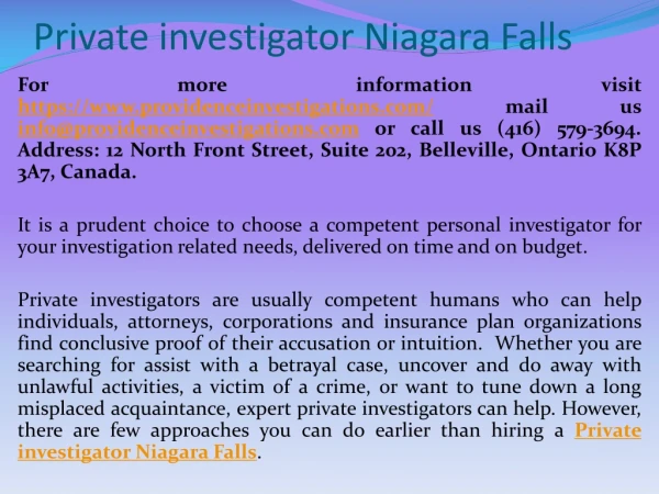 Private investigator Niagara Falls