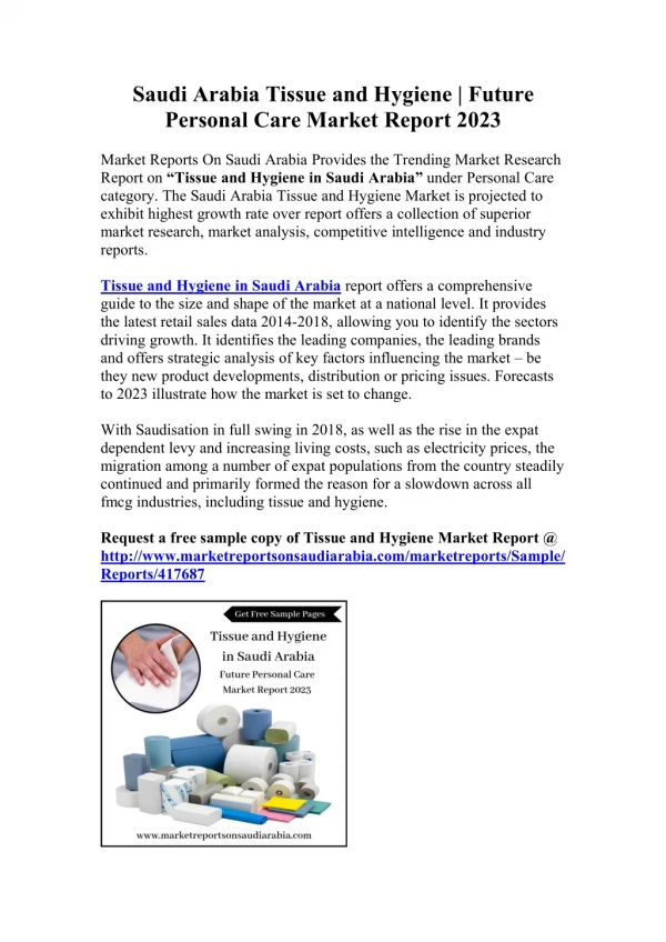 Saudi Arabia Tissue and Hygiene | Future Market Report 2023