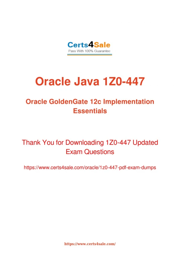 1z0-447 Dumps - 1Z0-447 Oracle GoldenGate Exam Questions