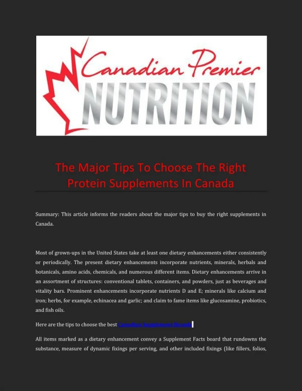 The Major Tips To Choose The Right Protein Supplements In Canada