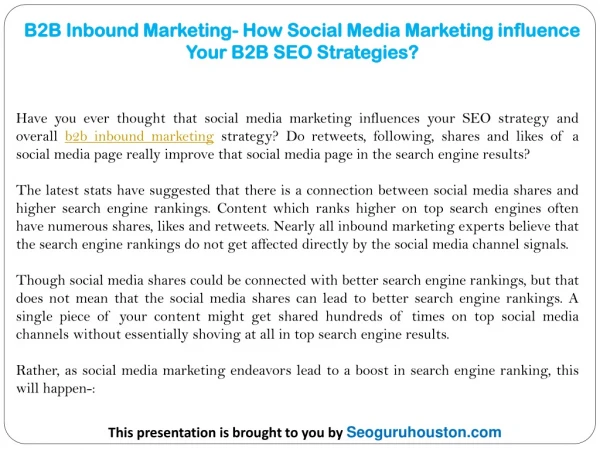 B2B Inbound Marketing- How Social Media Marketing influence Your B2B SEO Strategies?