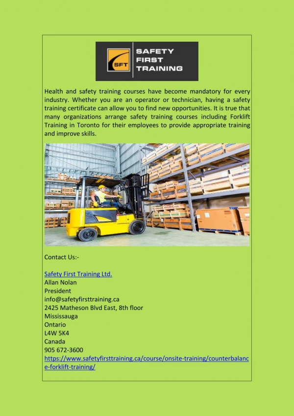 Forklift Truck Training & Certification Courses Mississauga