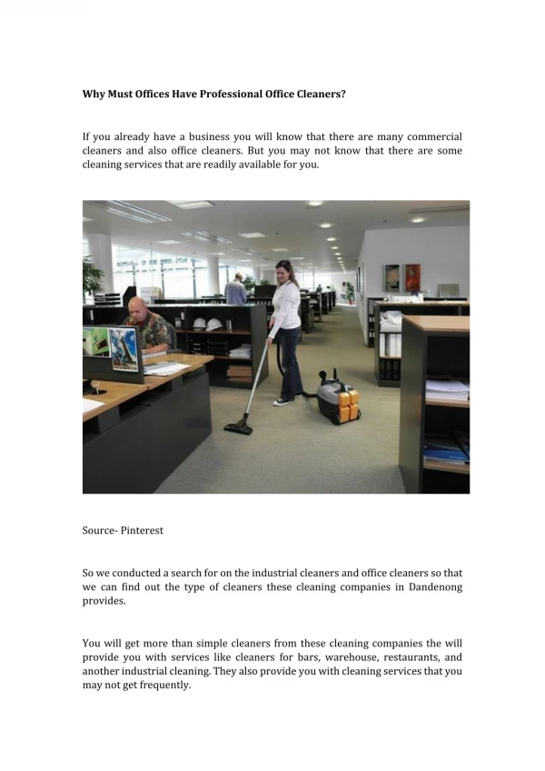 Why Must Offices Have Professional Office Cleaners?
