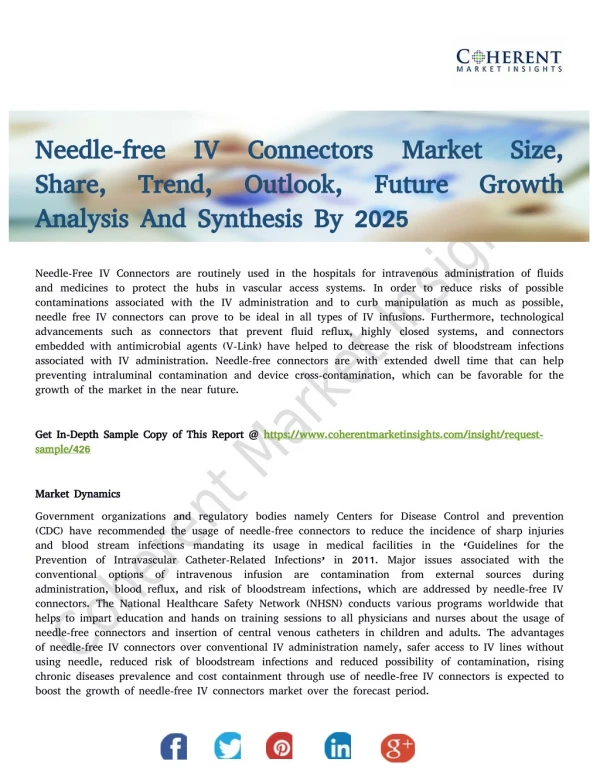 Needle-free IV Connectors Market Set to Encounter Paramount Growth to 2025