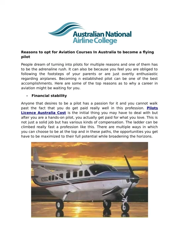 Reasons to opt for Aviation Courses In Australia to become a flying pilot