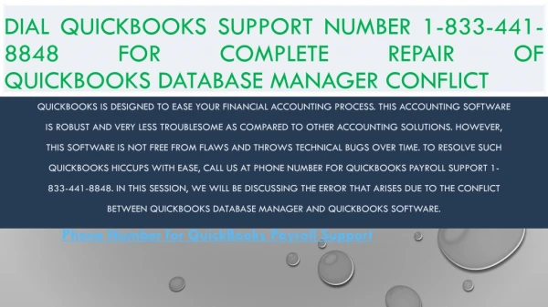 Phone Number for QuickBooks Payroll Support 1-833-441-8848