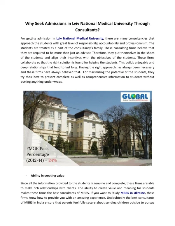 Why Seek Admissions in Lviv National Medical University Through Consultants?