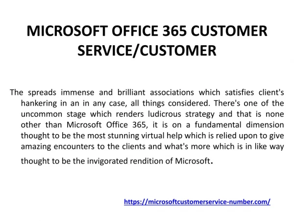 MICROSOFT OFFICE 365 CUSTOMER SERVICE/CUSTOMER SUPPORT