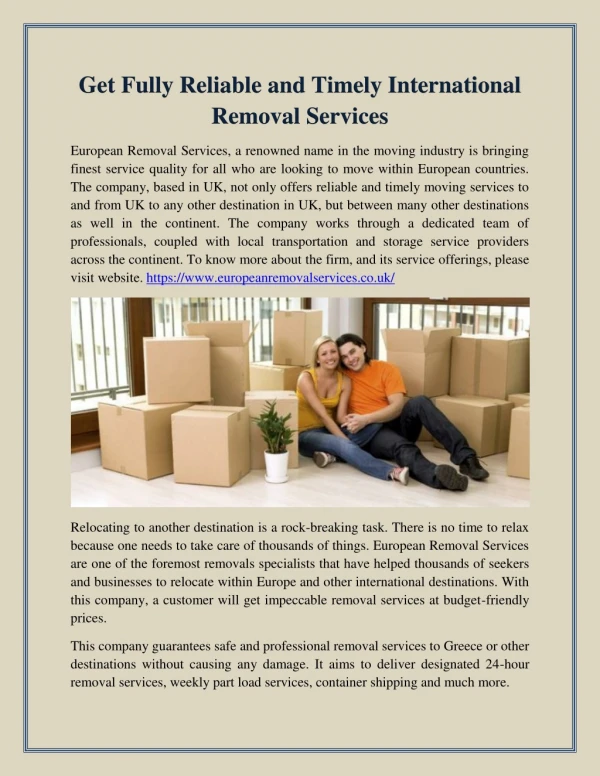 Get Fully Reliable and Timely International Removal Services