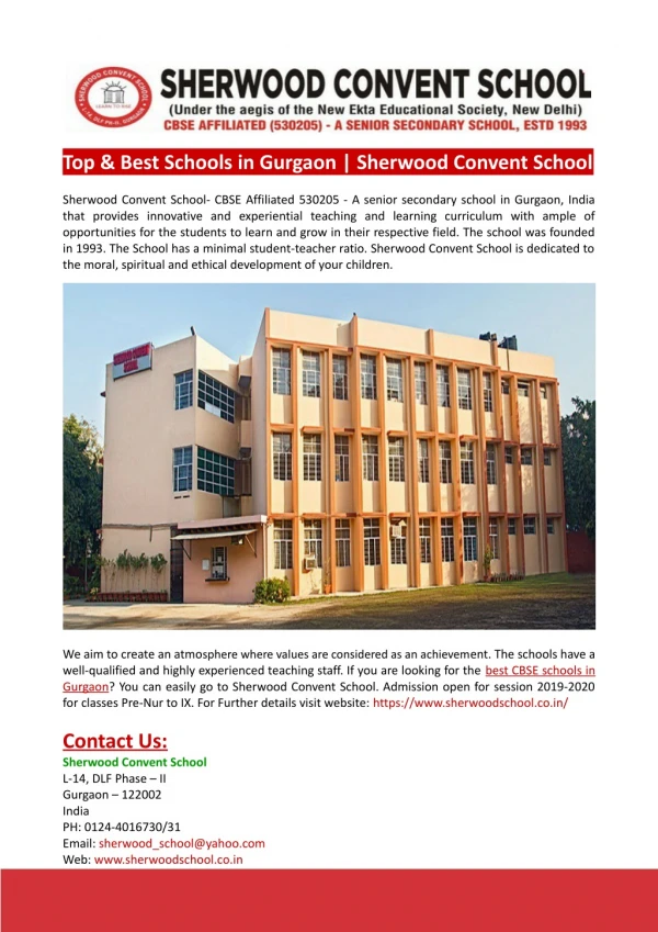 Top & Best Schools in Gurgaon-Sherwood Convent School