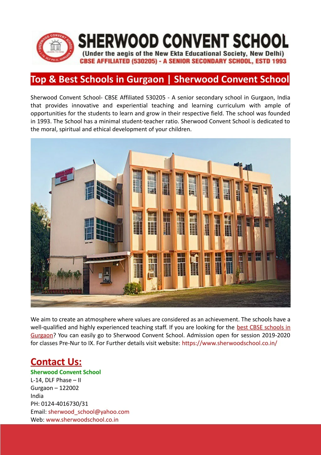 top best schools in gurgaon sherwood convent