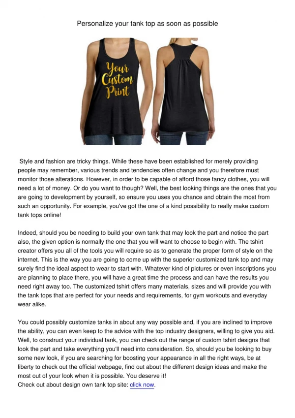 personalize your tank top as soon as possible