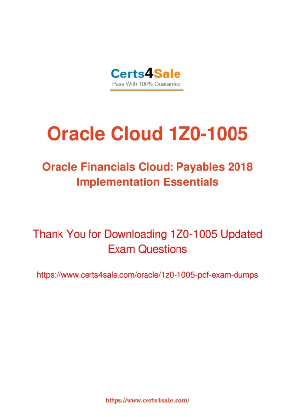 1z0-1005 Dumps - 1Z0-1005 Oracle Exam Questions