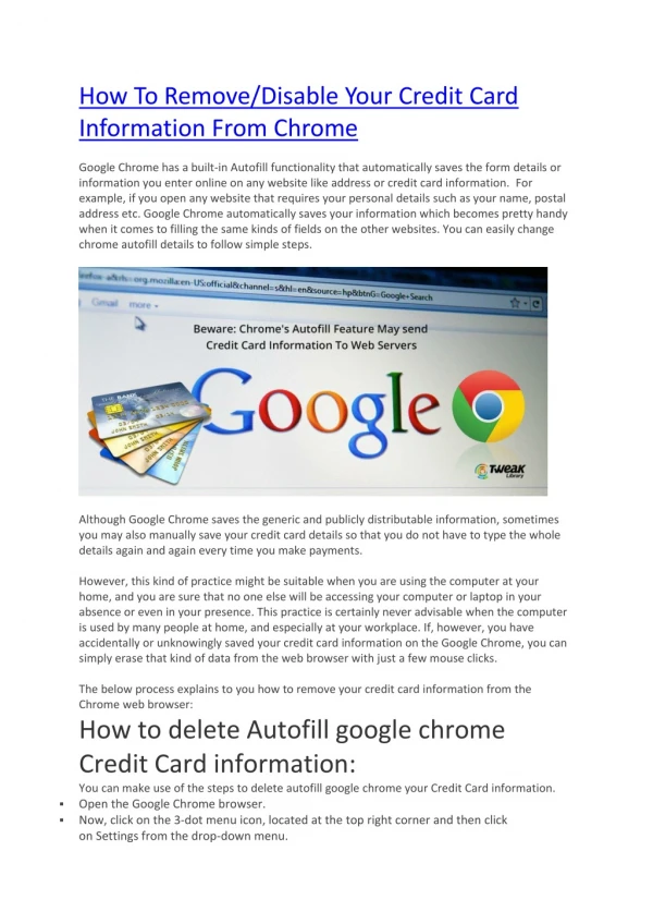 How To Remove/Disable Your Credit Card Information From Chrome