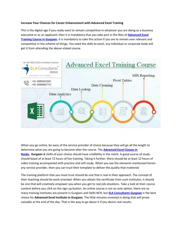 Increase Your Chances for Career Enhancement with Advanced Excel Training