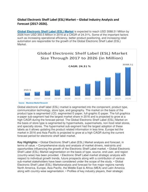 Global Electronic Shelf Label (ESL) Market