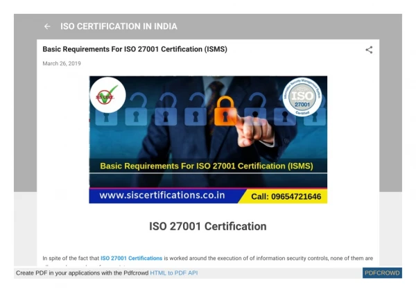 Basic Requirements OF ISO 27001 Certification (ISMS).