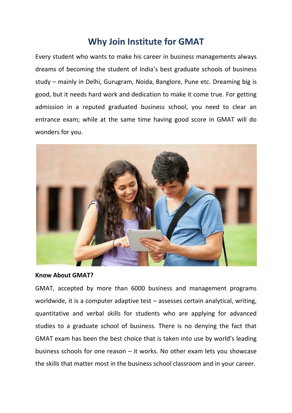 why join institute for gmat