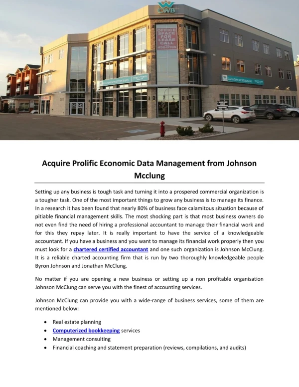 Acquire Prolific Economic Data Management from Johnson Mcclung
