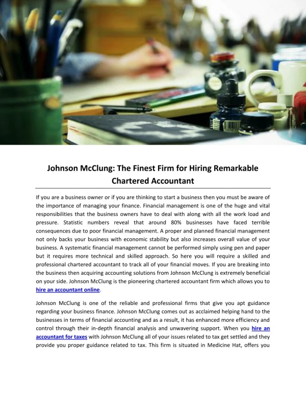 Johnson McClung: The Finest Firm for Hiring Remarkable Chartered Accountant