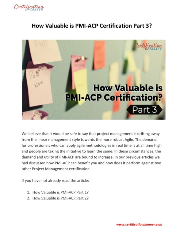 How Valuable is PMI-ACP Certification Part 3?