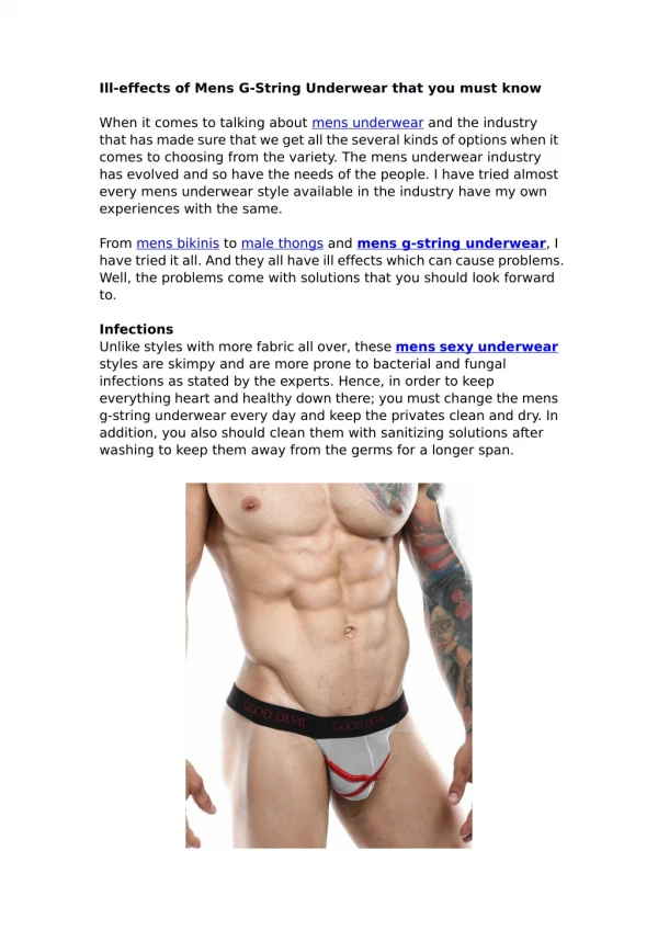 Ill effects of Mens G-String Underwear that you must know