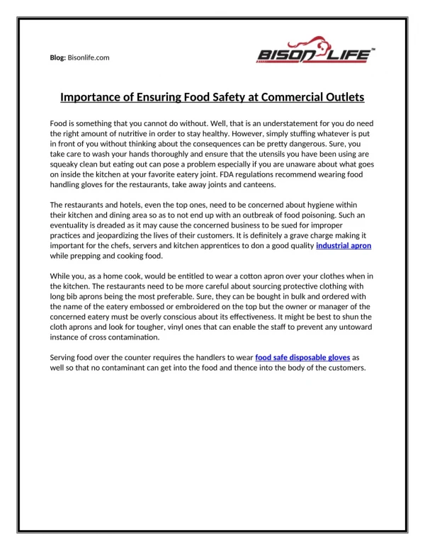 Importance of Ensuring Food Safety at Commercial Outlets